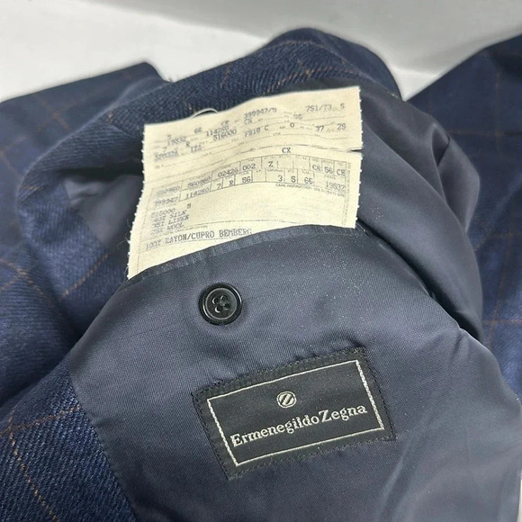 Ermenegildo Zegna Blazer Sports Coat Jacket Button Down Wool Silk Plaid Blue 46R - Picture 10 of 13